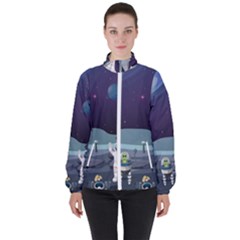 Alien-astronaut-scene Women s High Neck Windbreaker by Salman4z