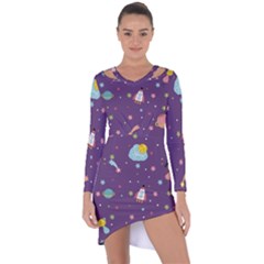 Space-travels-seamless-pattern-vector-cartoon Asymmetric Cut-out Shift Dress by Salman4z