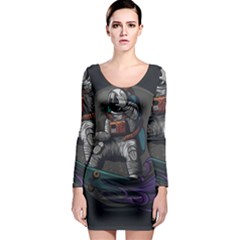 Illustration-astronaut-cosmonaut-paying-skateboard-sport-space-with-astronaut-suit Long Sleeve Bodycon Dress by Salman4z