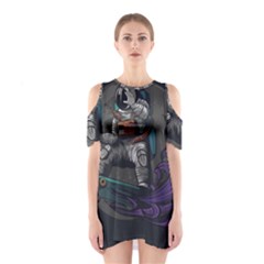 Illustration-astronaut-cosmonaut-paying-skateboard-sport-space-with-astronaut-suit Shoulder Cutout One Piece Dress by Salman4z