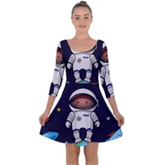 Boy-spaceman-space-rocket-ufo-planets-stars Quarter Sleeve Skater Dress by Salman4z