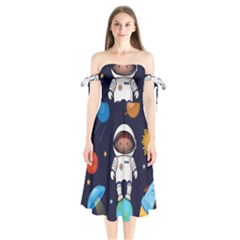 Boy-spaceman-space-rocket-ufo-planets-stars Shoulder Tie Bardot Midi Dress by Salman4z