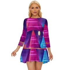 Egyptian-pyramids-night-landscape-cartoon Long Sleeve Babydoll Dress by Salman4z