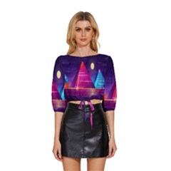 Egyptian-pyramids-night-landscape-cartoon Mid Sleeve Drawstring Hem Top by Salman4z