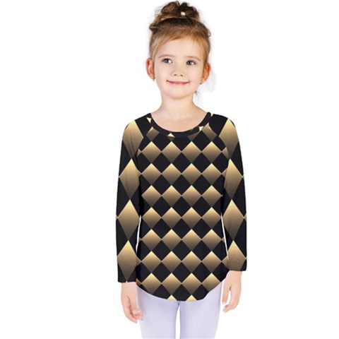 Golden Chess Board Background Kids  Long Sleeve Tee by pakminggu