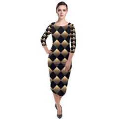 Golden Chess Board Background Quarter Sleeve Midi Velour Bodycon Dress by pakminggu