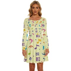 Seamless-pattern-musical-note-doodle-symbol Long Sleeve Wide Neck Velvet Dress by Salman4z