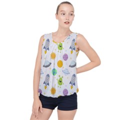 Seamless-pattern-cartoon-space-planets-isolated-white-background Bubble Hem Chiffon Tank Top by Salman4z