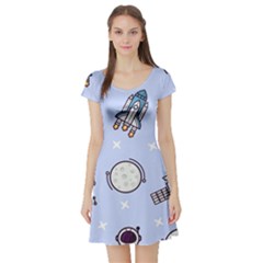 Seamless-pattern-with-space-theme Short Sleeve Skater Dress by Salman4z