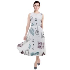 Music-themed-doodle-seamless-background Round Neck Boho Dress by Salman4z