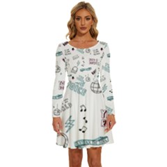 Music-themed-doodle-seamless-background Long Sleeve Wide Neck Velvet Dress by Salman4z