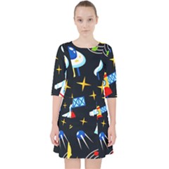 Space Seamless Pattern Quarter Sleeve Pocket Dress by Salman4z