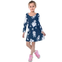 White-robot-blue-seamless-pattern Kids  Long Sleeve Velvet Dress by Salman4z