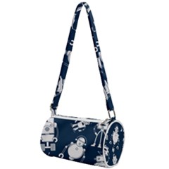 White-robot-blue-seamless-pattern Mini Cylinder Bag by Salman4z