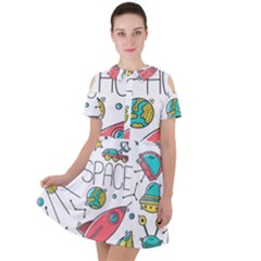 Space-cosmos-seamless-pattern-seamless-pattern-doodle-style Short Sleeve Shoulder Cut Out Dress  by Salman4z