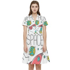 Space-cosmos-seamless-pattern-seamless-pattern-doodle-style Short Sleeve Waist Detail Dress by Salman4z