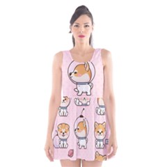 Set-kawaii-smile-japanese-dog-akita-inu-cartoon Scoop Neck Skater Dress by Salman4z