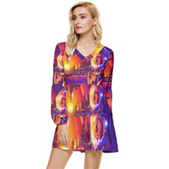 Far-future-human-colonization Tiered Long Sleeve Mini Dress by Salman4z