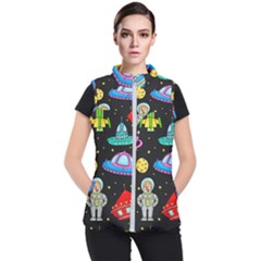 Seamless-pattern-with-space-objects-ufo-rockets-aliens-hand-drawn-elements-space Women s Puffer Vest by Salman4z