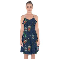 Monster-alien-pattern-seamless-background Ruffle Detail Chiffon Dress by Salman4z