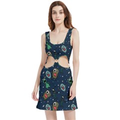 Monster-alien-pattern-seamless-background Velour Cutout Dress by Salman4z