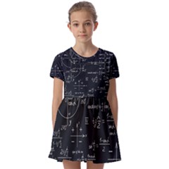 Mathematical-seamless-pattern-with-geometric-shapes-formulas Kids  Short Sleeve Pinafore Style Dress by Salman4z