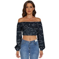 Mathematical-seamless-pattern-with-geometric-shapes-formulas Long Sleeve Crinkled Weave Crop Top by Salman4z