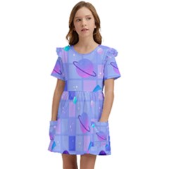 Seamless-pattern-pastel-galaxy-future Kids  Frilly Sleeves Pocket Dress by Salman4z