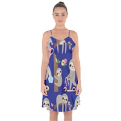 Hand-drawn-cute-sloth-pattern-background Ruffle Detail Chiffon Dress by Salman4z