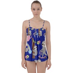 Hand-drawn-cute-sloth-pattern-background Babydoll Tankini Set by Salman4z