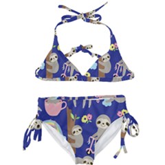 Hand-drawn-cute-sloth-pattern-background Kids  Classic Bikini Set by Salman4z