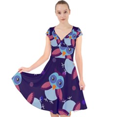 Owl-pattern-background Cap Sleeve Front Wrap Midi Dress by Salman4z