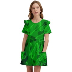 Green-rod-shaped-bacteria Kids  Frilly Sleeves Pocket Dress by Salman4z