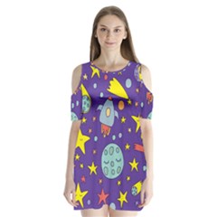 Card-with-lovely-planets Shoulder Cutout Velvet One Piece by Salman4z