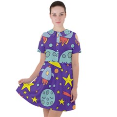 Card-with-lovely-planets Short Sleeve Shoulder Cut Out Dress  by Salman4z