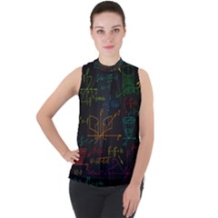 Mathematical-colorful-formulas-drawn-by-hand-black-chalkboard Mock Neck Chiffon Sleeveless Top by Salman4z