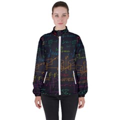 Mathematical-colorful-formulas-drawn-by-hand-black-chalkboard Women s High Neck Windbreaker by Salman4z