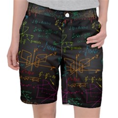 Mathematical-colorful-formulas-drawn-by-hand-black-chalkboard Women s Pocket Shorts by Salman4z