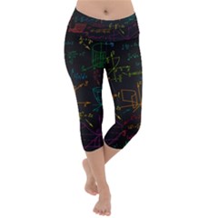 Mathematical-colorful-formulas-drawn-by-hand-black-chalkboard Lightweight Velour Capri Yoga Leggings by Salman4z