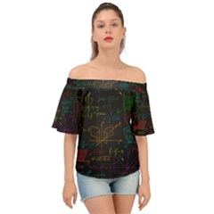 Mathematical-colorful-formulas-drawn-by-hand-black-chalkboard Off Shoulder Short Sleeve Top by Salman4z