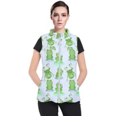 Cute-green-frogs-seamless-pattern Women s Puffer Vest by Salman4z