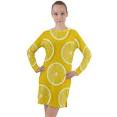 Lemon-fruits-slice-seamless-pattern Long Sleeve Hoodie Dress by Salman4z