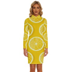 Lemon-fruits-slice-seamless-pattern Long Sleeve Shirt Collar Bodycon Dress by Salman4z