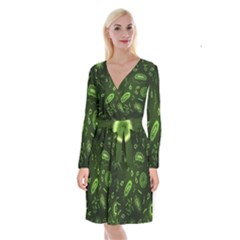 Bacteria-virus-seamless-pattern-inversion Long Sleeve Velvet Front Wrap Dress by Salman4z