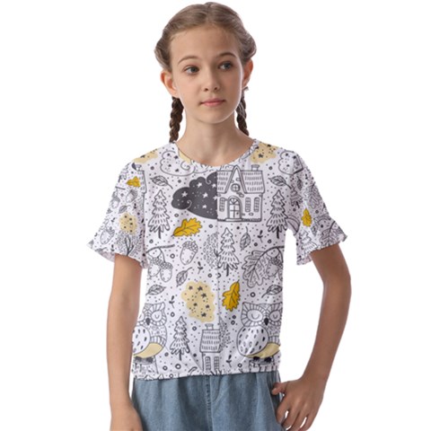 Doodle-seamless-pattern-with-autumn-elements Kids  Cuff Sleeve Scrunch Bottom Tee by Salman4z