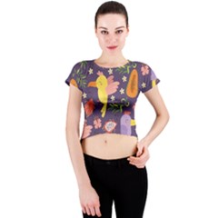 Exotic-seamless-pattern-with-parrots-fruits Crew Neck Crop Top by Salman4z