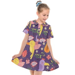 Exotic-seamless-pattern-with-parrots-fruits Kids  Short Sleeve Shirt Dress by Salman4z