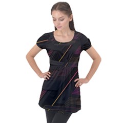 Gradient-geometric-shapes-dark-background Puff Sleeve Tunic Top by Salman4z