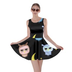 Cute-owl-doodles-with-moon-star-seamless-pattern Skater Dress by Salman4z