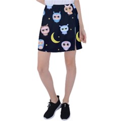 Cute-owl-doodles-with-moon-star-seamless-pattern Tennis Skirt by Salman4z